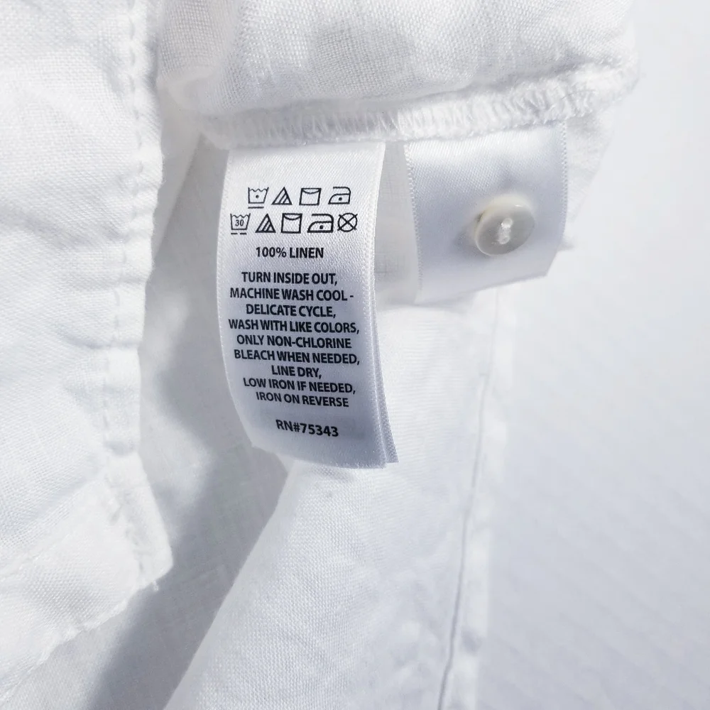 TAHARI WHITE 100% LINEN BUTTON DOWN CUFFED SLEEVE BLOUSE SIZE MEDIUM - Picture 4 of 16